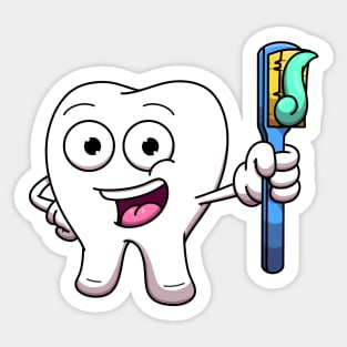 Tooth With Toothbrush Sticker